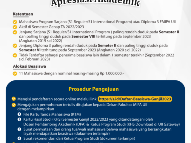 Beasiswa Apresiasi Akademik Fakultas MIPA Ganjil 2022/2023